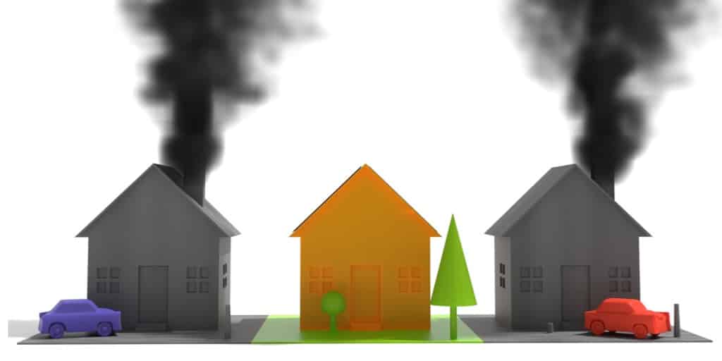 House between two houses which are on fire graphic