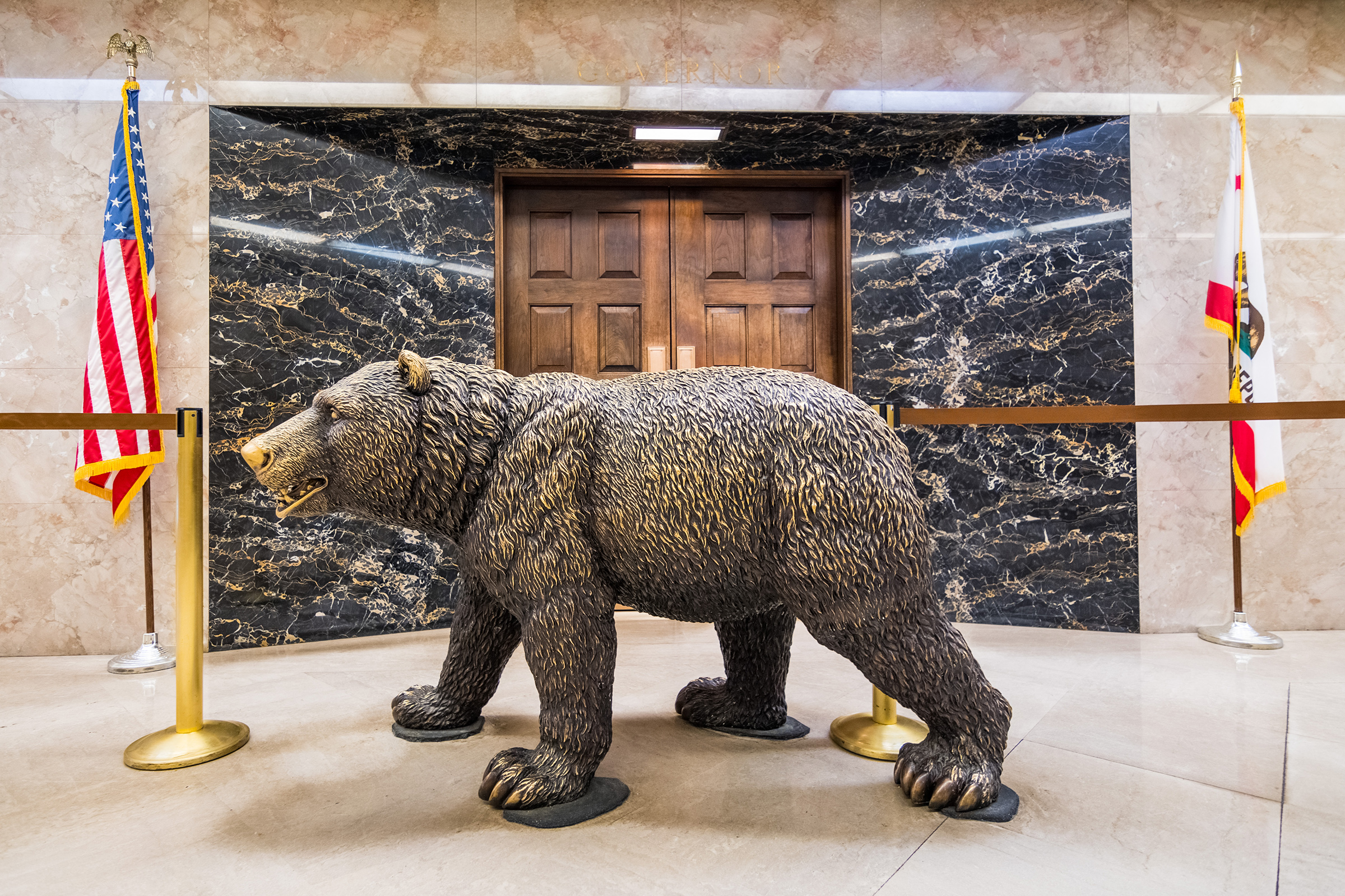 California Grizzly Bear statue placed in front of the Governor's office in the California Capitol State Building, Sacramento